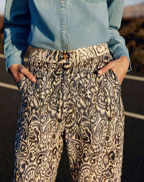Pantalon en Lin mélangé Paulina bicolore marron