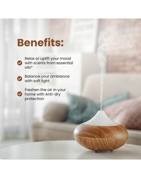 Diffuseur d'arômes en bois avec couvercle transparent [USB]