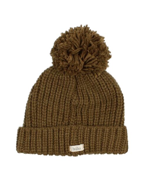 Bonnet en Laine mélangée Pompon vert kaki