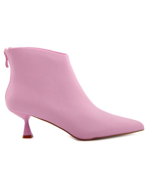 Bottines à talon Louise roses - Talon 5 cm