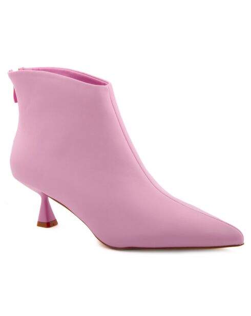 Bottines à talon Louise roses - Talon 5 cm