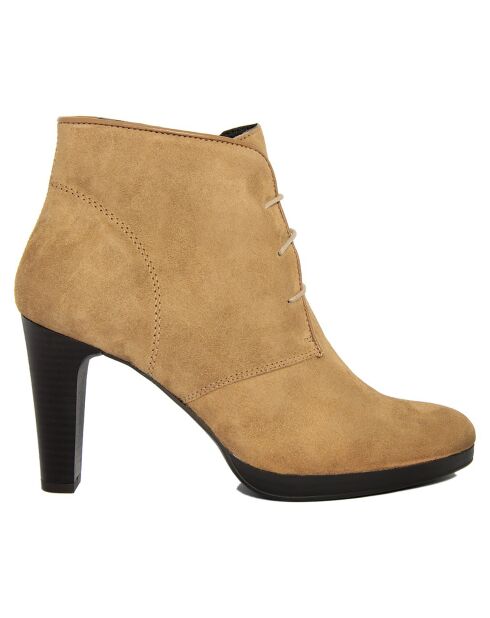 Bottines à talon en Velours de Cuir April camel - Talon 8.5 cm