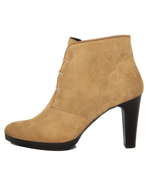 Bottines à talon en Velours de Cuir April camel - Talon 8.5 cm