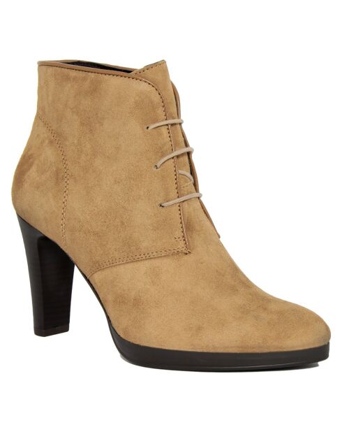 Bottines à talon en Velours de Cuir April camel - Talon 8.5 cm