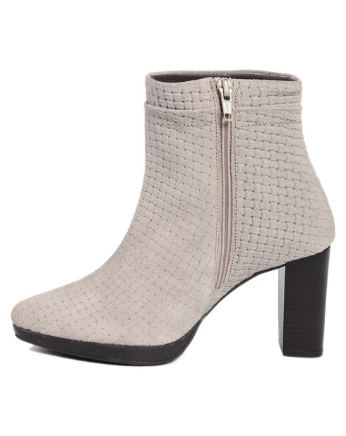 Bottines à talon en Velours de Cuir Vivi castor - Talon 8.5 cm