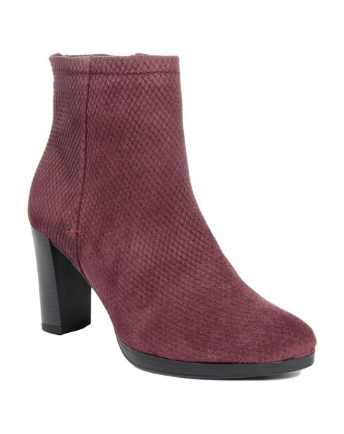 Bottines à talon en Velours de Cuir Vivi vin - Talon 8.5 cm