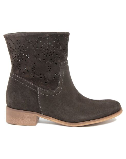 Boots en Velours de Cuir Camilla kaki