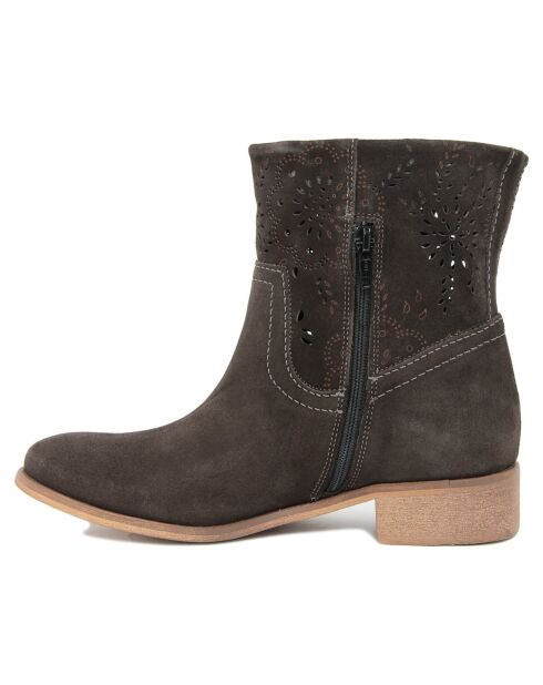 Boots en Velours de Cuir Camilla kaki