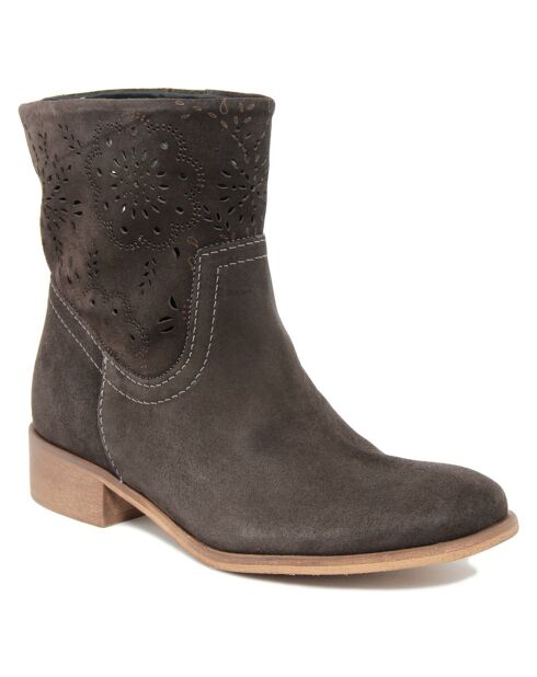 Boots en Velours de Cuir Camilla kaki