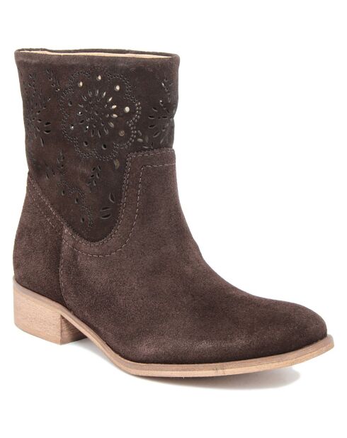 Boots en Velours de Cuir Camilla mocca