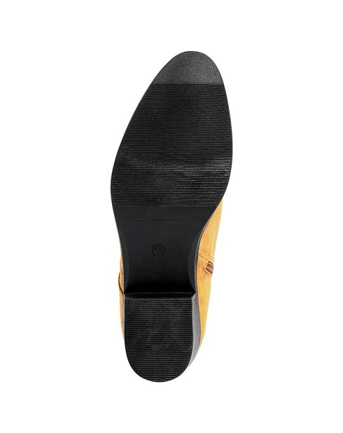 Bottines plates en Velours de Cuir Eleonore curry