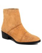 Bottines plates en Velours de Cuir Eleonore curry