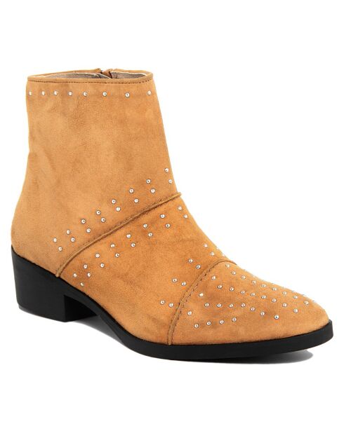 Bottines plates en Velours de Cuir Eleonore curry