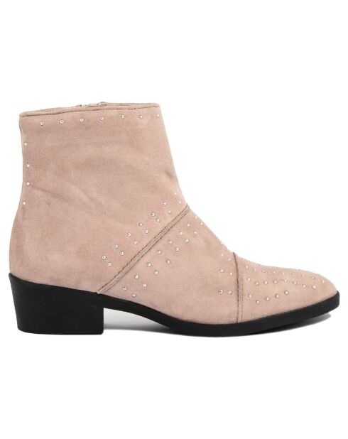 Bottines plates en Velours de Cuir Eleonore beiges