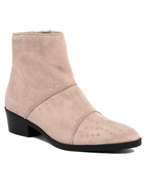 Bottines plates en Velours de Cuir Eleonore beiges