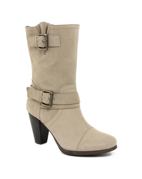 Bottines à talon en Velours de Cuir Carol castor - Talon 8.5 cm