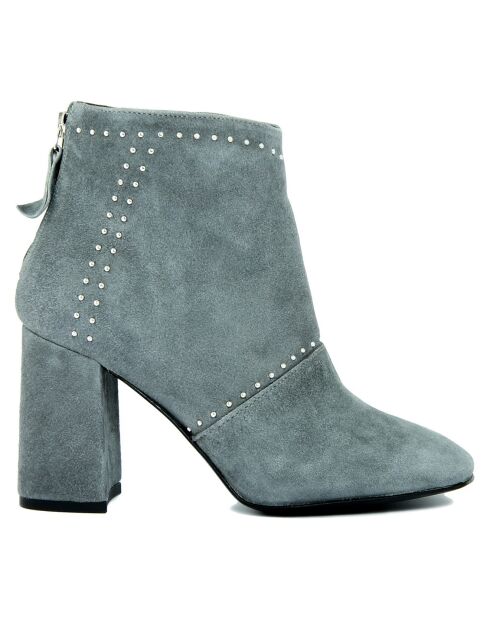 Bottines à talon en Cuir suède Ava grises - Talon 8 cm