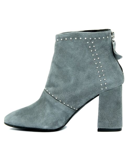 Bottines à talon en Cuir suède Ava grises - Talon 8 cm