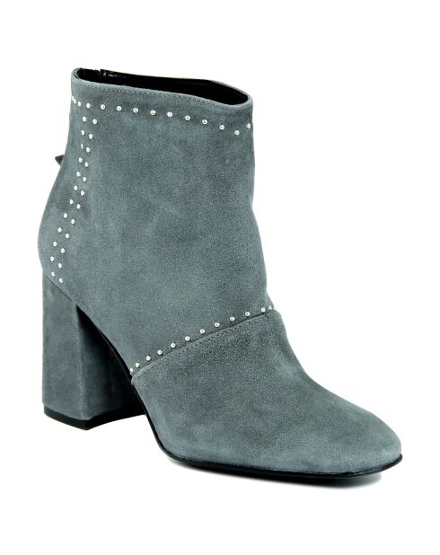 Bottines à talon en Cuir suède Ava grises - Talon 8 cm