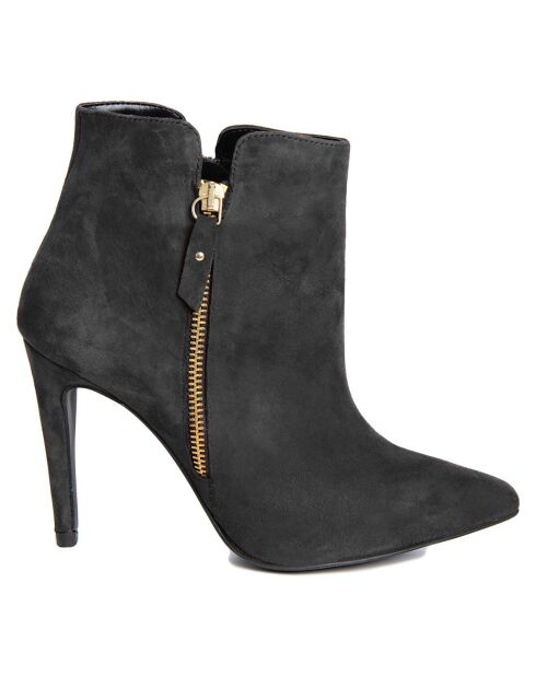 Bottines à talon en Velours de Cuir Cleopatre noires - Talon 10 cm