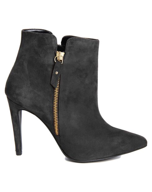 Bottines à talon en Velours de Cuir Cleopatre noires - Talon 10 cm