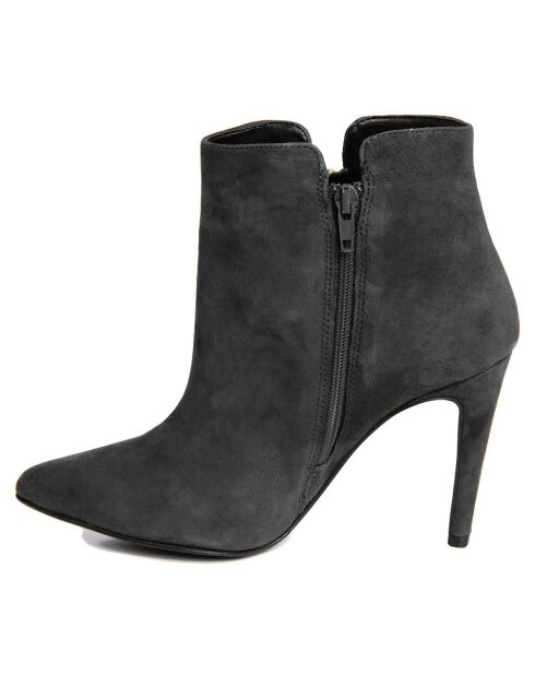 Bottines à talon en Velours de Cuir Cleopatre noires - Talon 10 cm