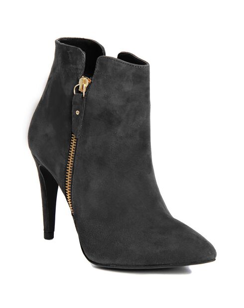 Bottines à talon en Velours de Cuir Cleopatre noires - Talon 10 cm