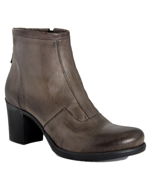 Boots en Cuir Amina gris foncé - Talon 7 cm