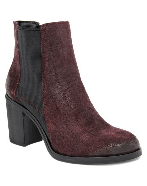 Boots en Velours de Cuir Lou marron - Talon 8 cm
