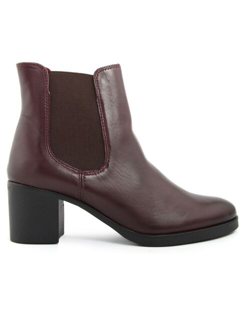 Bottines à talon en Cuir Nelly bordeaux  - Talon 6 cm