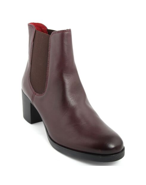 Bottines à talon en Cuir Nelly bordeaux  - Talon 6 cm