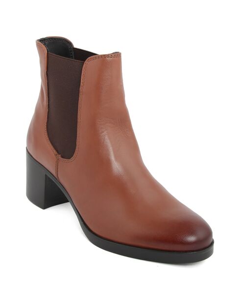 Bottines à talon en Cuir Jade marron  - Talon 6 cm