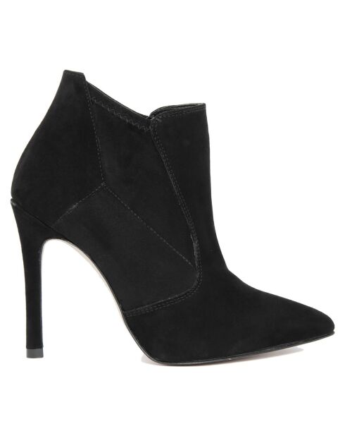 Bottines à talon en Velours de Cuir Inès noires - Talon 12 cm