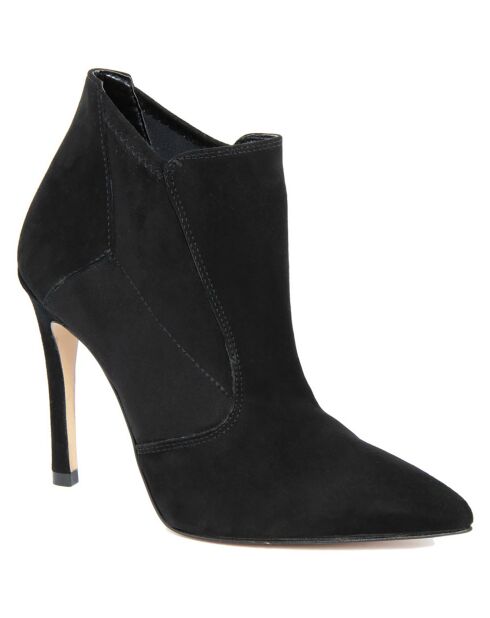 Bottines à talon en Velours de Cuir Inès noires - Talon 12 cm