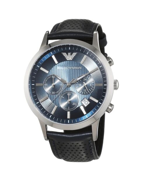 Montre Chronographe Homme en Cuir bleu foncé