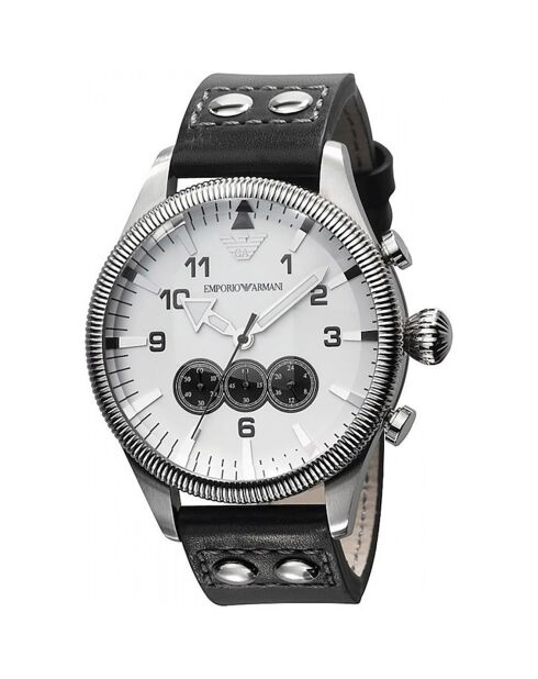 Montre Chronographe Homme en Cuir noire