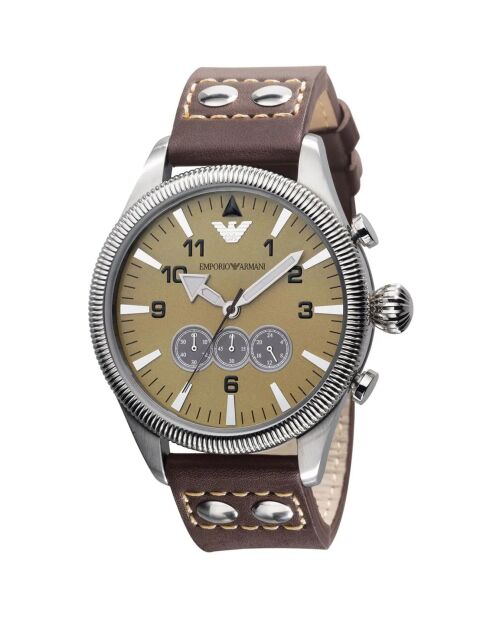 Montre Chronographe Homme en Cuir marron