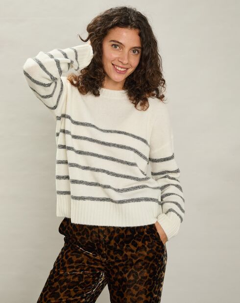 Pull en Alpaga & Laine mélangés Manta lait/charbon