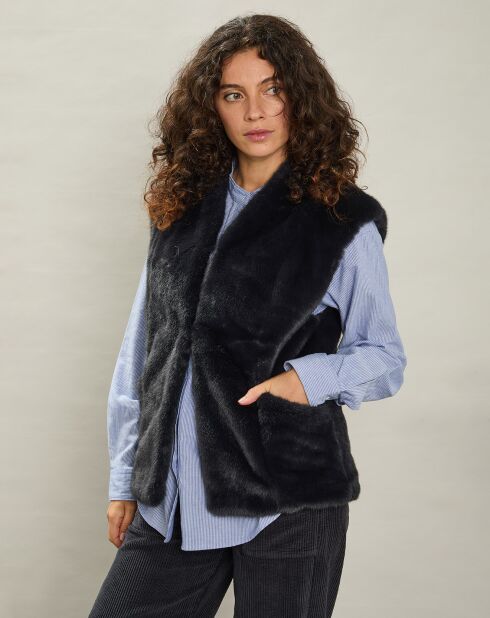 Gilet en Fausse Fourrure Vasco bleu marine foncé