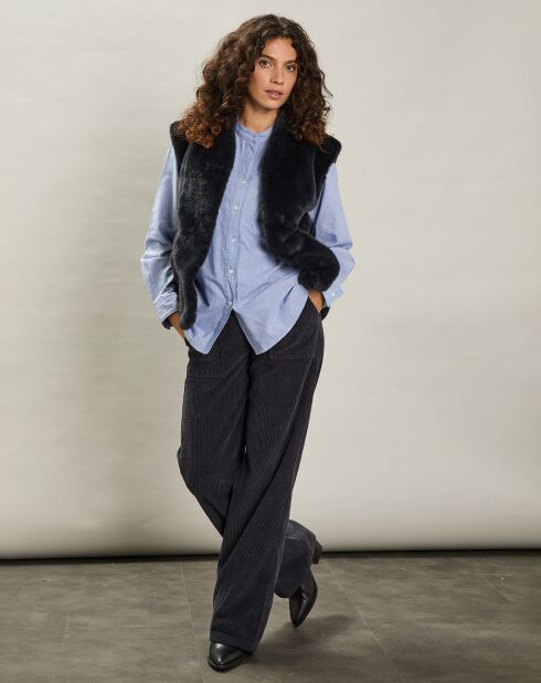 Gilet en Fausse Fourrure Vasco bleu marine foncé