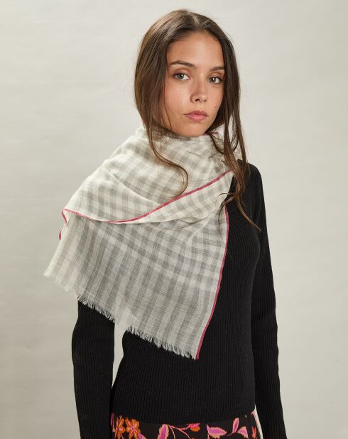 Écharpe 100% Laine Carreaux Vichy gris clair - 200x70 cm