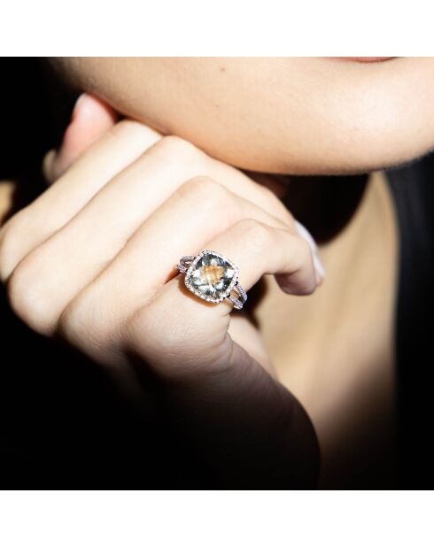 Anello con diamante divino 0,1 ct, ametista verde, 3,75 ct, oro bianco