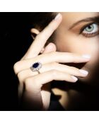 Bague Soleil Bleu Saphir 3.5 ct & Topaze blanche 1.33 ct or blanc