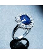 Bague Soleil Bleu Saphir 3.5 ct & Topaze blanche 1.33 ct or blanc