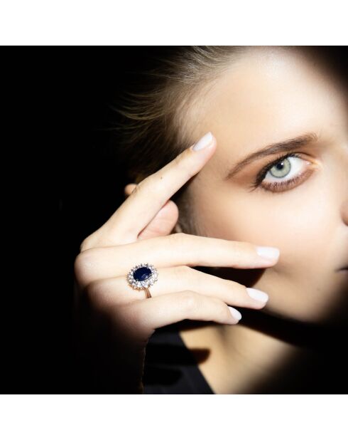 Bague Soleil Bleu Saphir 3.5 ct & Topaze blanche 1.33 ct or blanc