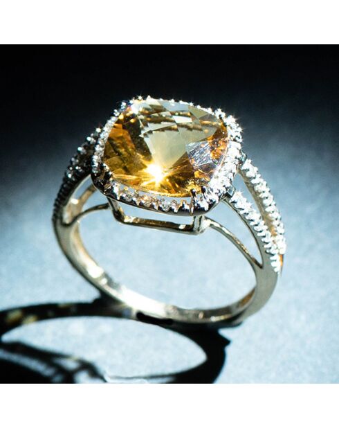 Bague Divine Diamant 0.1 ct & Citrine 3.75 ct or jaune