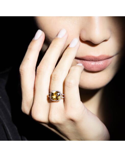 Bague Divine Diamant 0.1 ct & Citrine 3.75 ct or jaune
