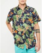 Chemise droite Flower imprimée marine/vert