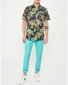 Chemise droite Flower imprimée marine/vert