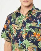 Chemise droite Flower imprimée marine/vert